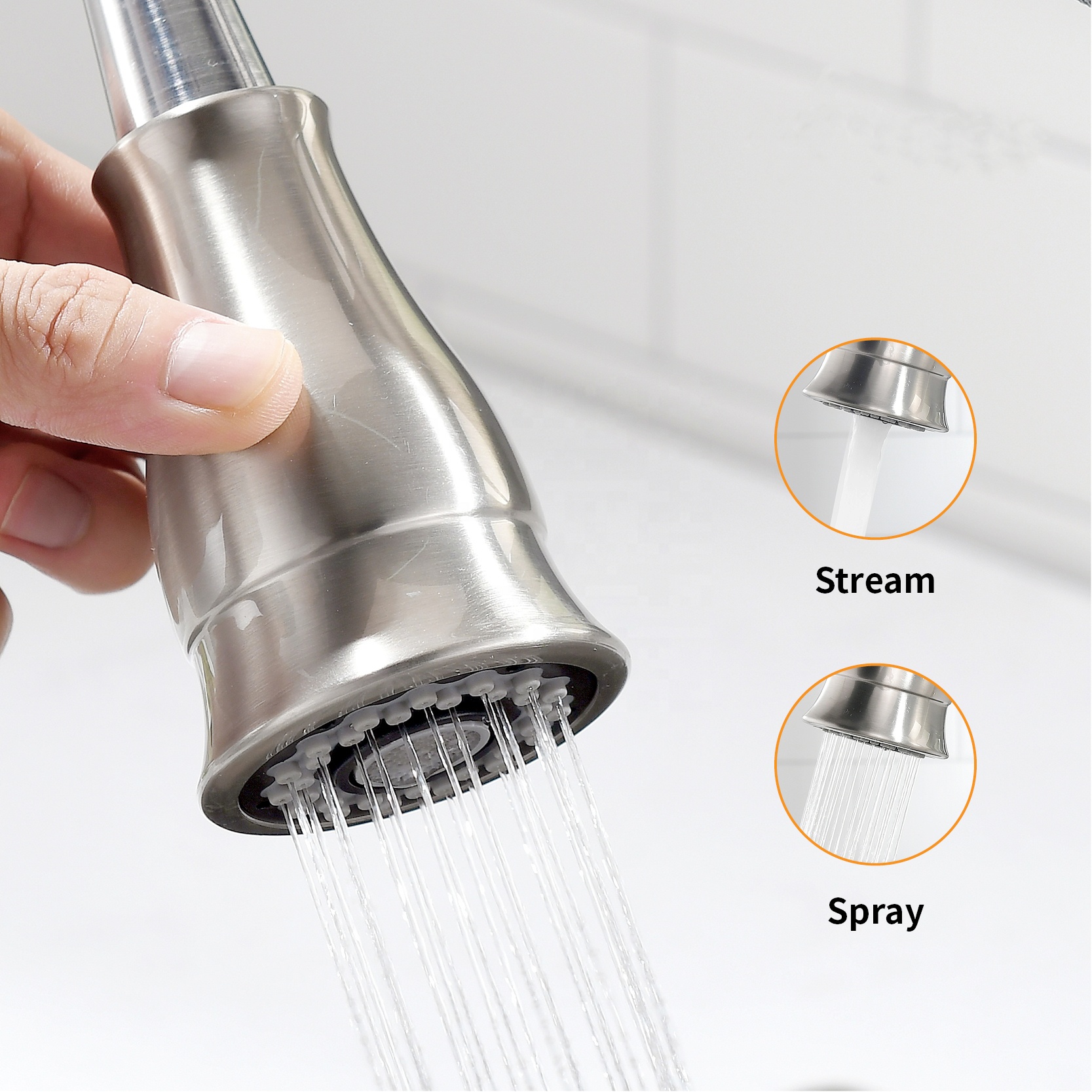 Lvtian Wasserhahn Edelstahl Küchenarmatur mit herunterziehbarem flexiblem Schlauch für die Küche