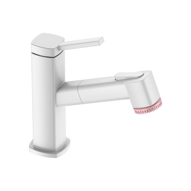 Mattweißer quadratischer Einhandgriff mit Beauty Brush Black Badarmaturen 