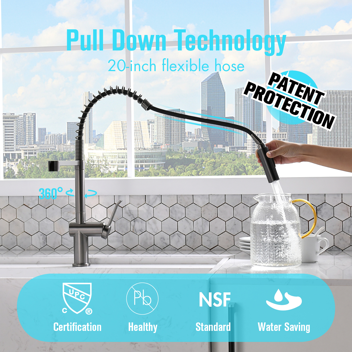 APS238-BS Kommerzieller Wasserhahn Edelstahl Küchenspüle Wasserhahn Pull Down Sprayer Küchenarmatur