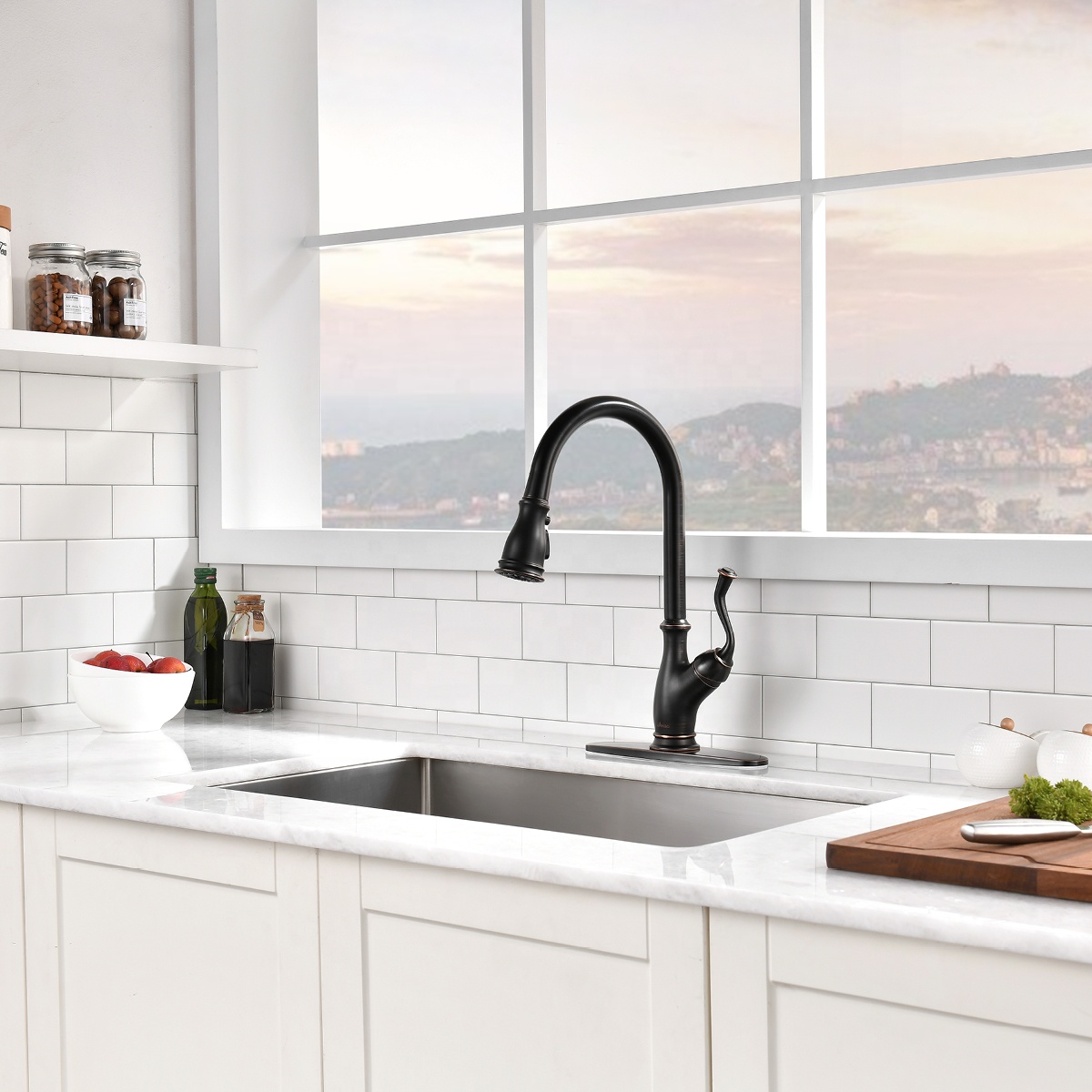 Weit verbreiteter Wasserhahn-Mischer-Wasserhahn-Küchen-Hahn-Mischer-Edelstahl/Schwarz Pull-Down-Küchenarmaturen
