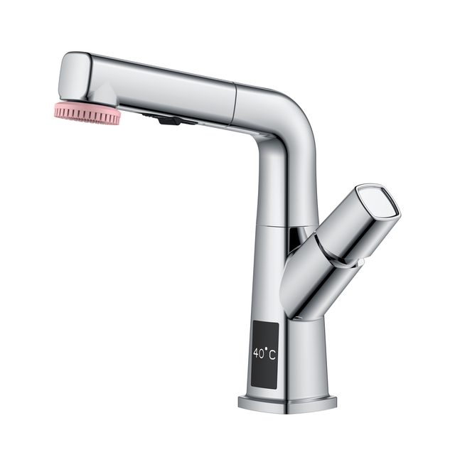 Chrom-Badezimmer-Wasserhahn herausziehbare Wasserhahn-Temperaturanzeige