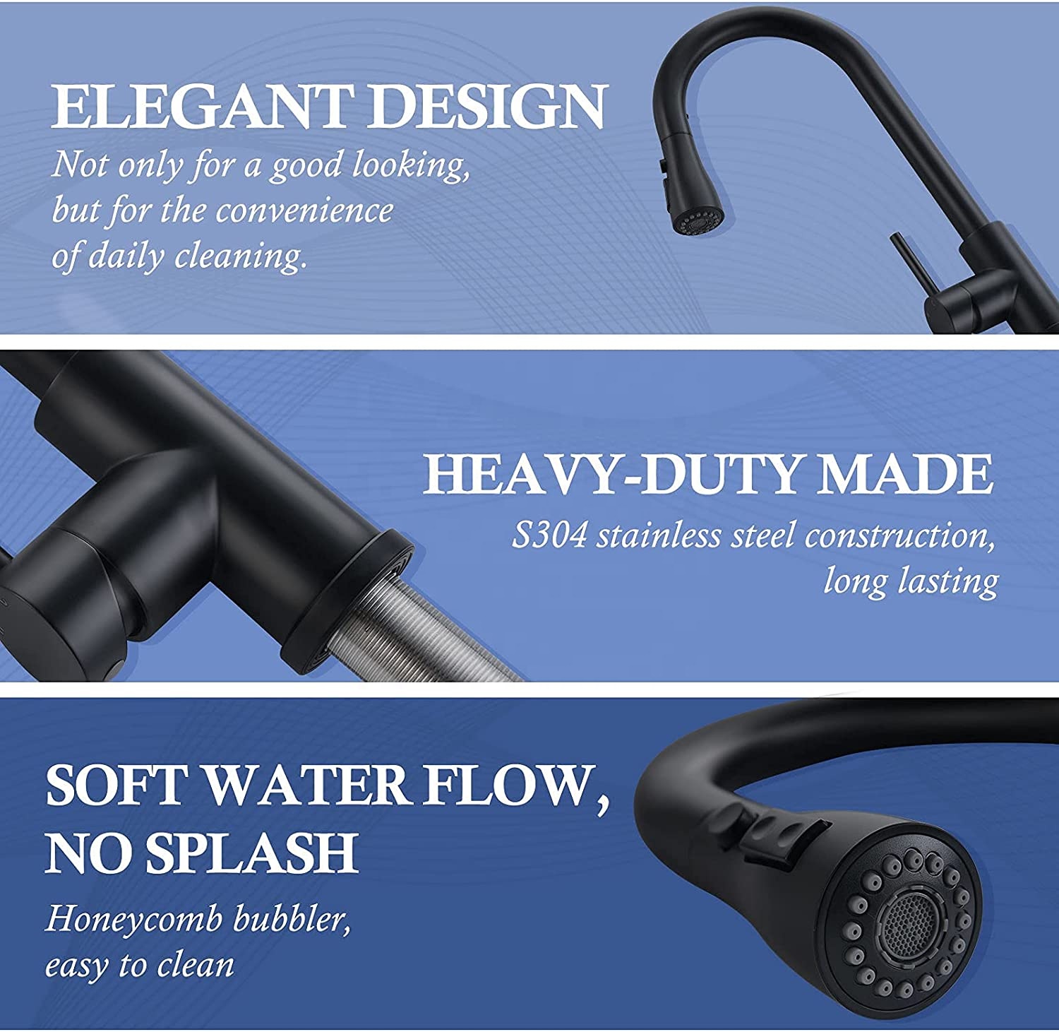 SUS304 Edelstahl Küchenspüle Wasserhahn Küchenarmatur Pull Down Schwarz