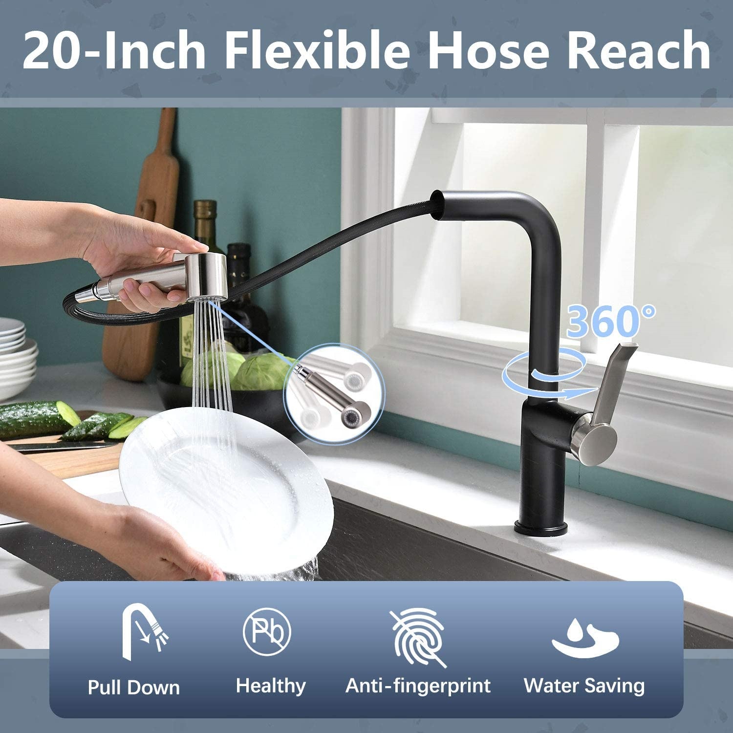 Neues Design Schwarze Wasserhähne Stahl Ausziehbare Küchenarmatur Küchenarmatur Waschbecken Wasserhahn