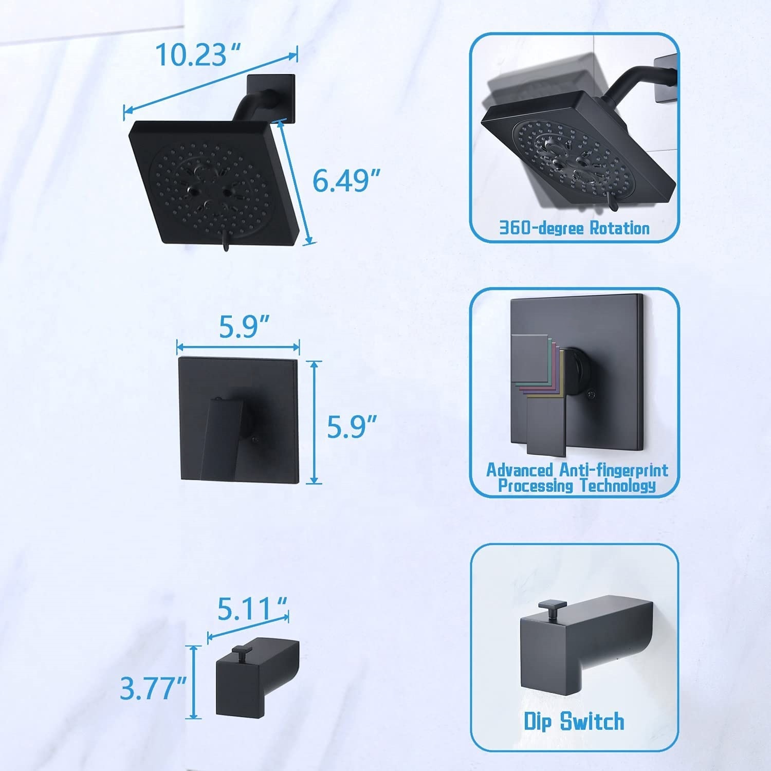 Neues Design Wandmontierter Messing-Badezimmer-Mischbatterie-Schwarz-Quadrat-Hahn-Dusche