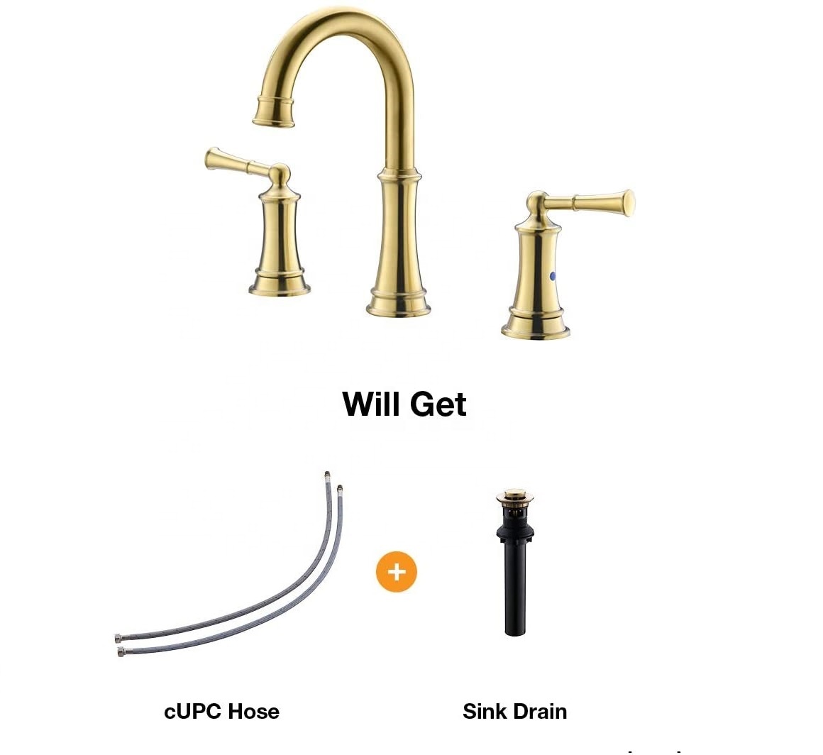 APB122-BTG Luxuriöser, eleganter Waschbecken-Wasserhahn, 3-Loch, klassischer Wasserhahn, vergoldete Bürste, Gold-Badezimmer-Wasserhahn
